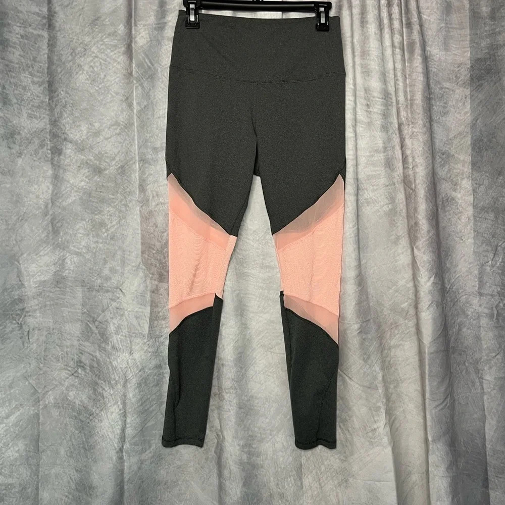 Marika Peach and Gray Sheer Panel Workout Leggings - size Medium